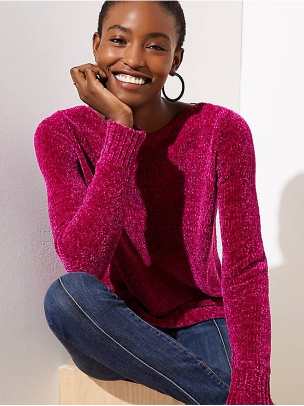 Ann Taylor LOFT, Chenille Sweater in Fuchsia